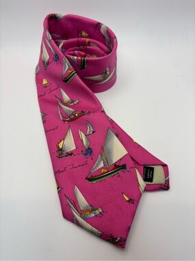 Nicole Miller Pink Mast Transit Sailboat Print 100% Silk Tie